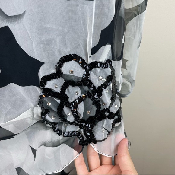 Vintage Pat Richards By Michael Maiello Black White Rose Floral Dress Size 16 - Picture 5 of 11